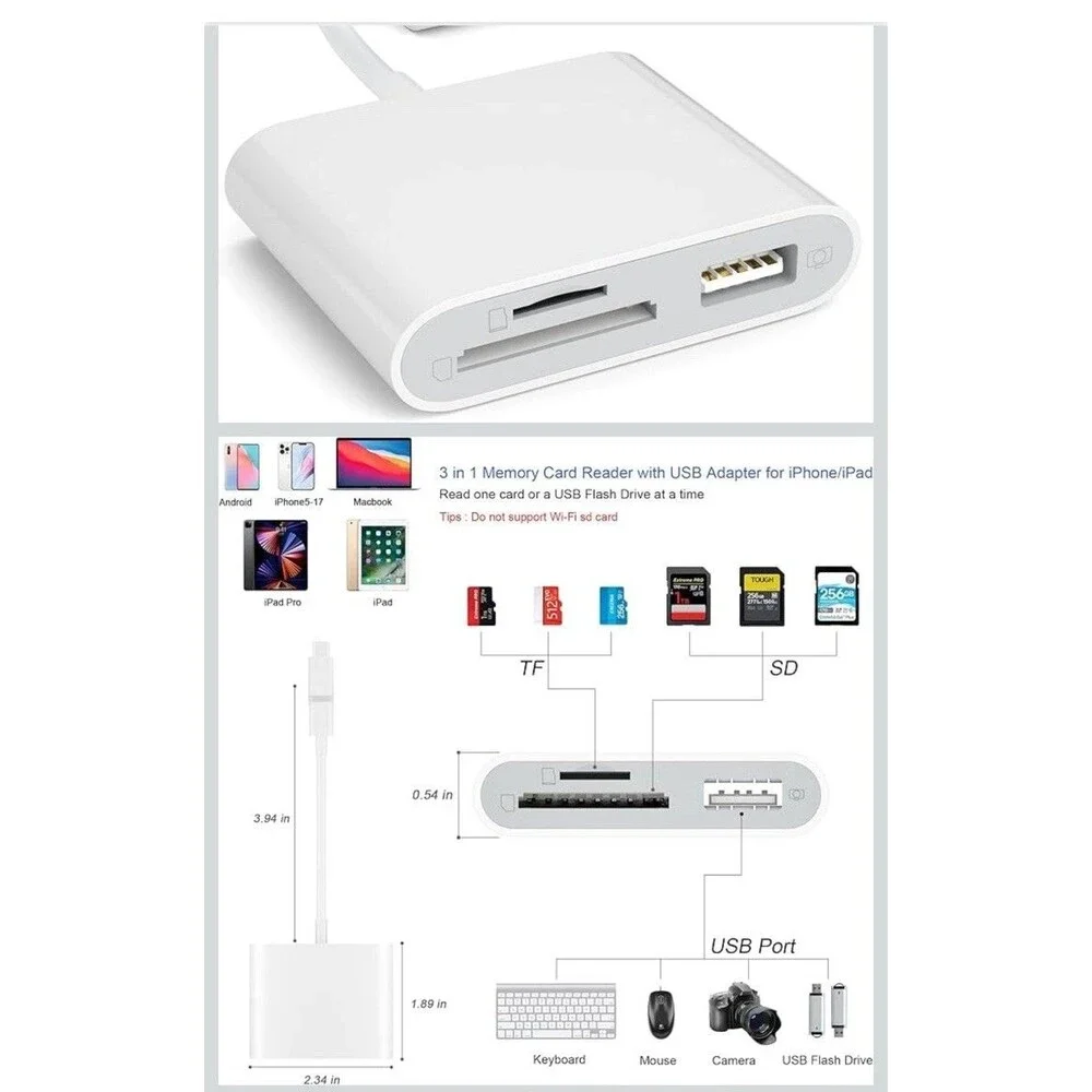 Lightning SD Card Reader Camera Reader for Iphone Ipad, Memory